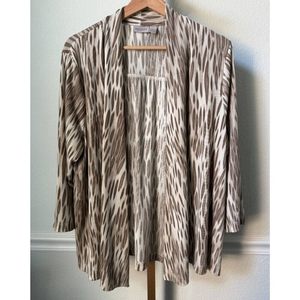 Chicos Easywear Stretchy Animal Print Cardigan Sweater Brown Cream Womens XL 3